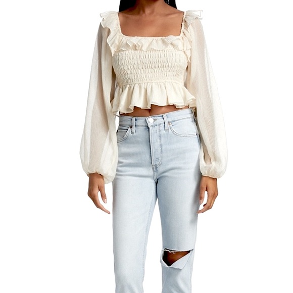 NWT En Saison Cropped Smocked Top, S - Picture 1 of 7